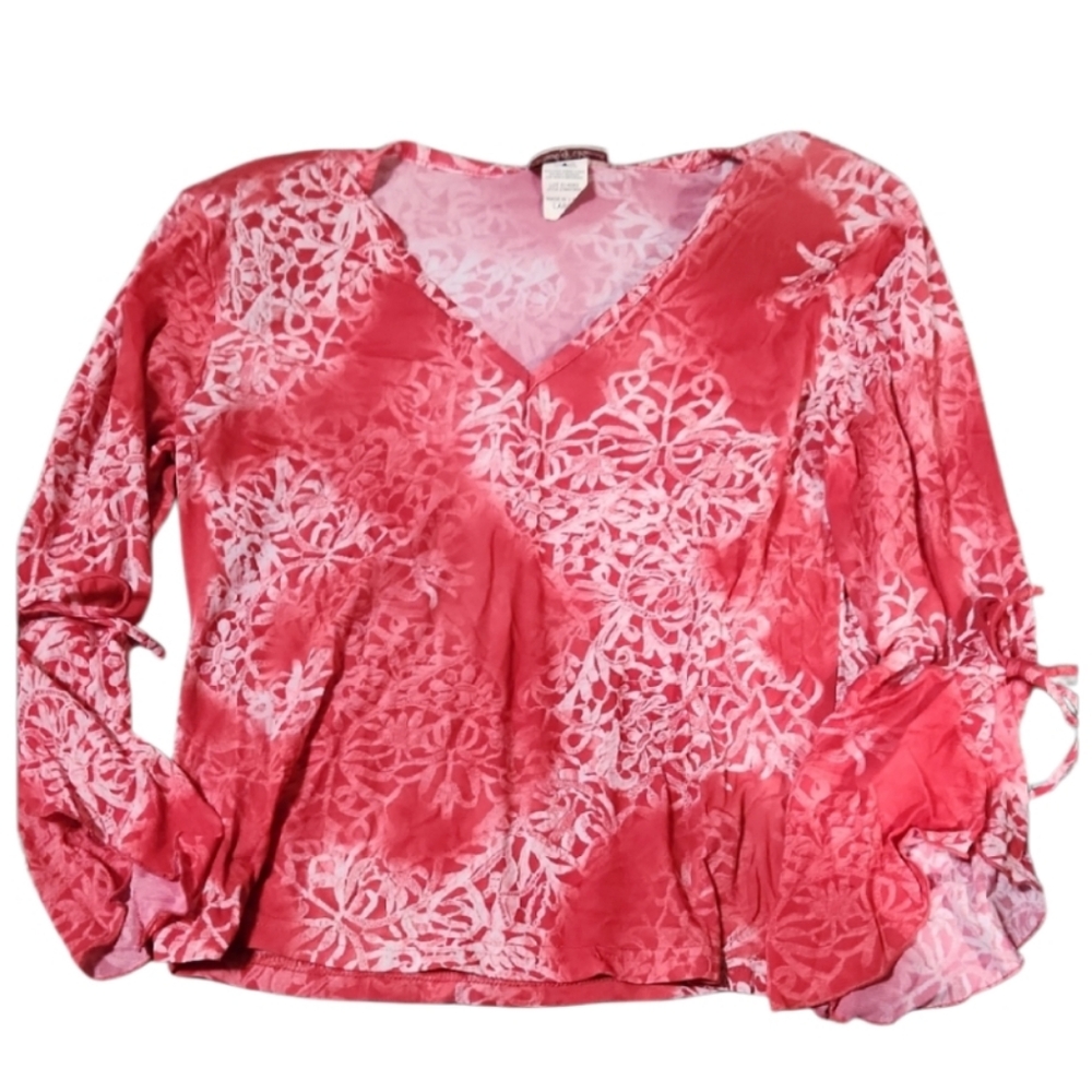 Made In U.S.A Vintage Jrs Lg 90s Elegant Red Floral Sheer Top